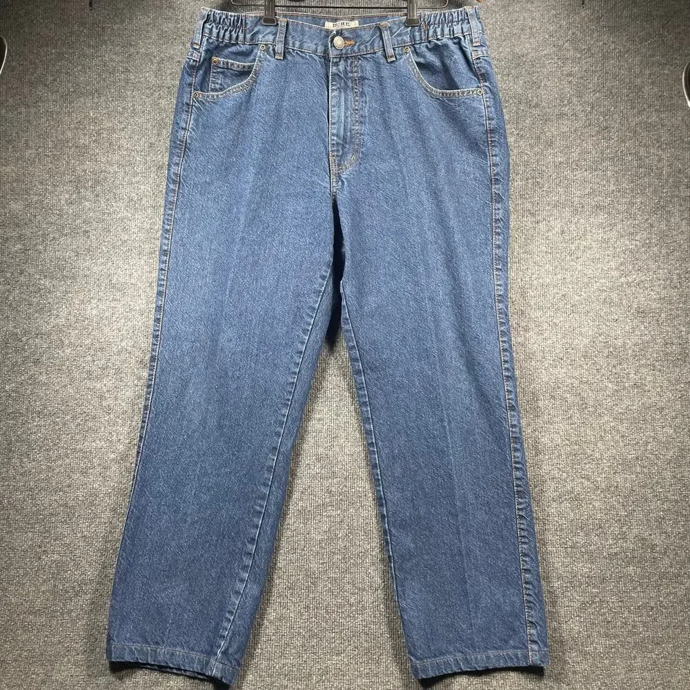VTG Duke Jeans Men's 34X28 Blue Denim Stretch Waistband Straight Leg - Picture 1 of 10